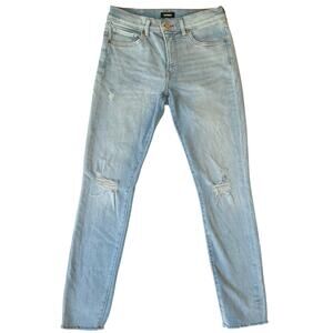 Express Women Skinny Jeans size 8 Regular Light Blue Mid Rise Stretch Frayed